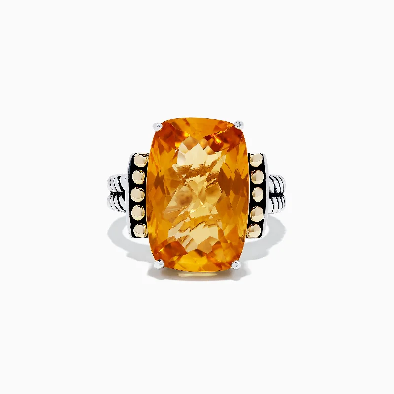 Princess Cut Rings -925 Sterling Silver & 18K Gold Citrine Ring, 11.85 TCW