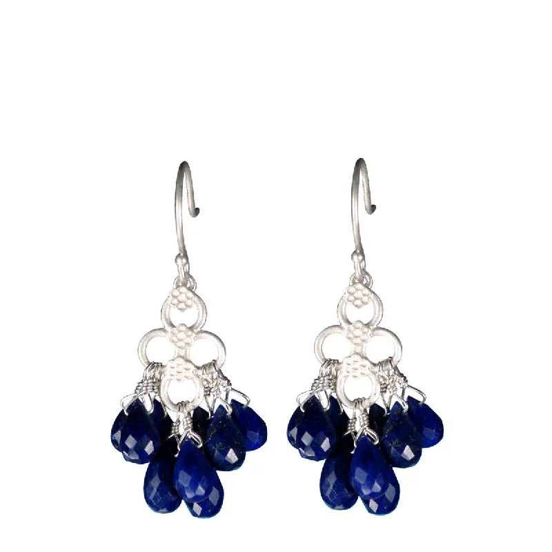 Winter Earrings -Sterling Silver Short Lapis Flower Earrings