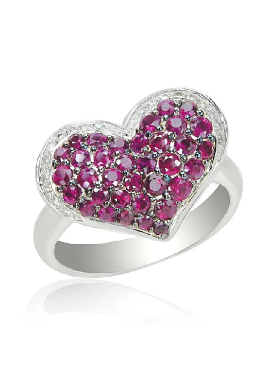 Ceramic Rings -14K White Gold Ruby and Diamond Heart Ring, 1.32 TCW