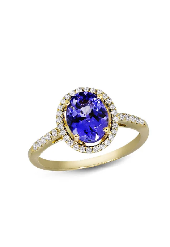 Rustic Rings -14K Yellow Gold Tanzanite and Diamond Ring, 2.24 TCW