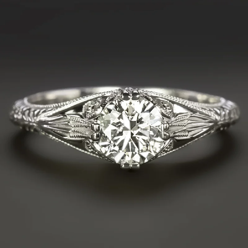 Unique Cut Engagement Rings -VINTAGE STYLE DIAMOND ENGAGEMENT RING 3/4ct E-F SI ROUND CUT WHITE GOLD FILIGREE