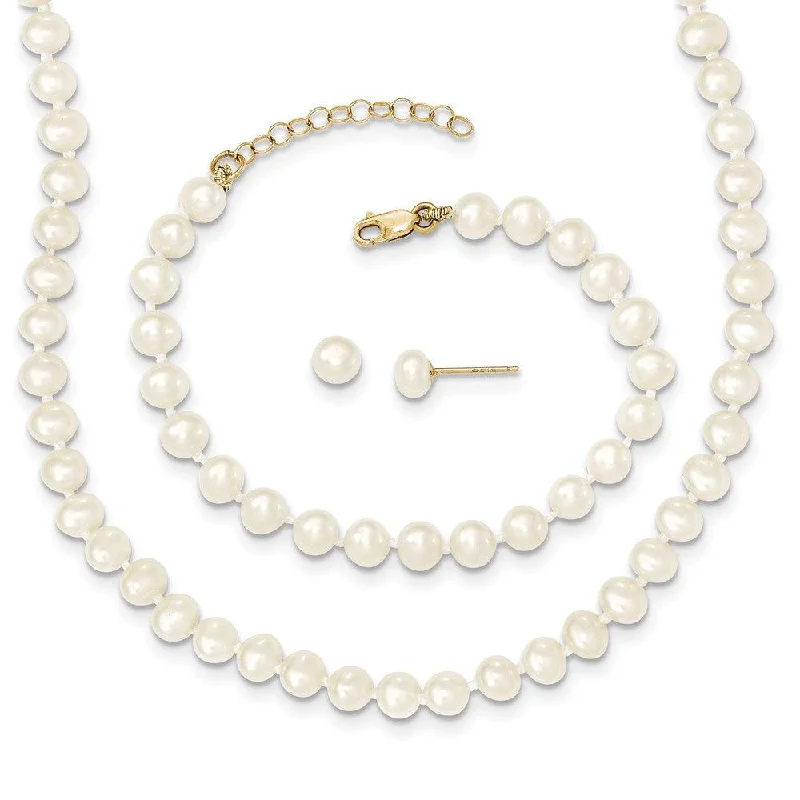 Ladies Bracelets for Helpers-14k 4-5mm FW Cultured Pearl 5 w/1 ext Bracelet 14 w/1 ext Neck Earring Set