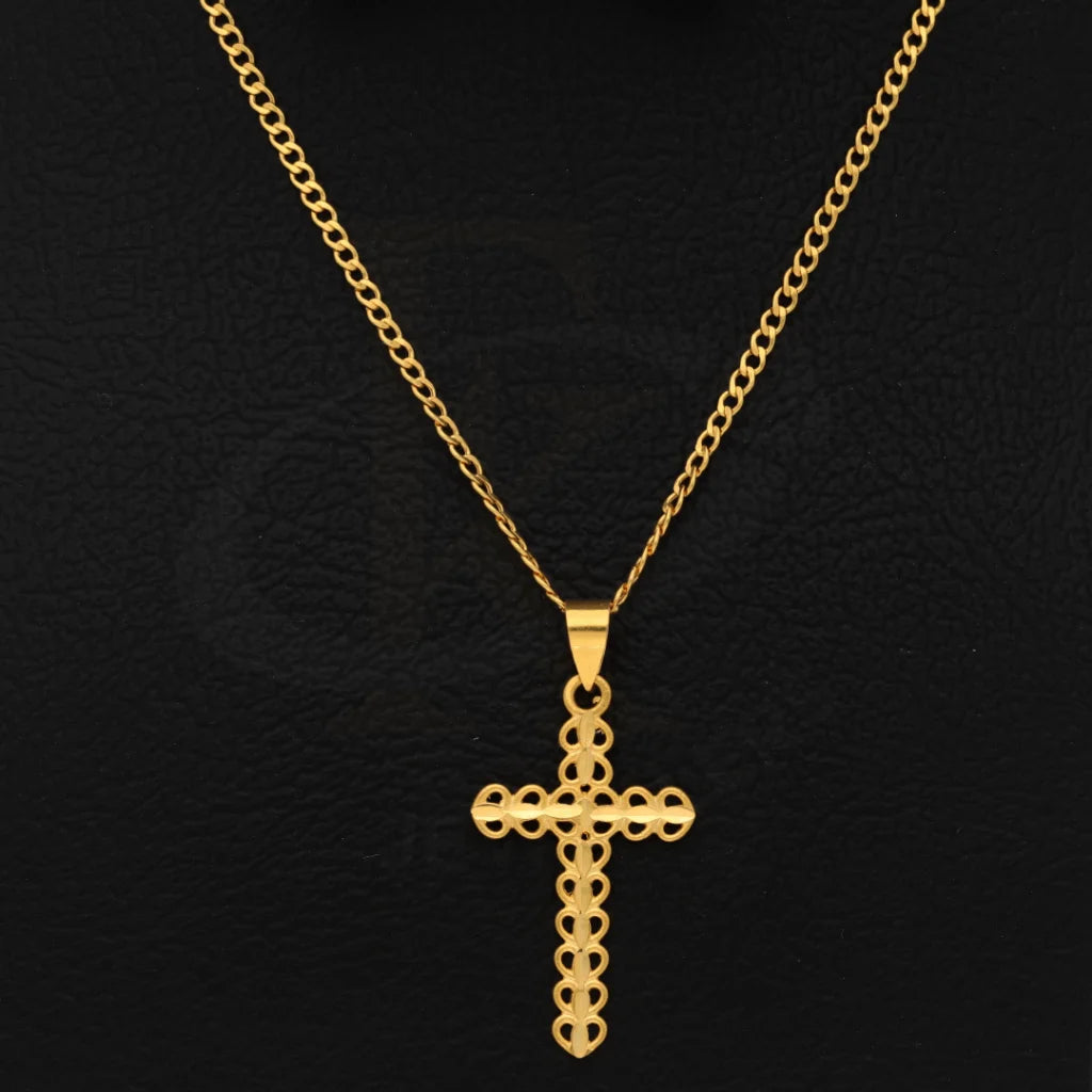 Ladies Necklaces Wave Design-Gold Necklace (Chain with Hollow Cross Shaped Pendant) 21KT - FKJNKL21KM8542