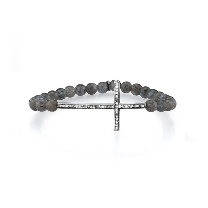 Ladies Bracelets Crown Band-Labradorite Bead Bracelet with Diamond Cross - 6mm B0001361