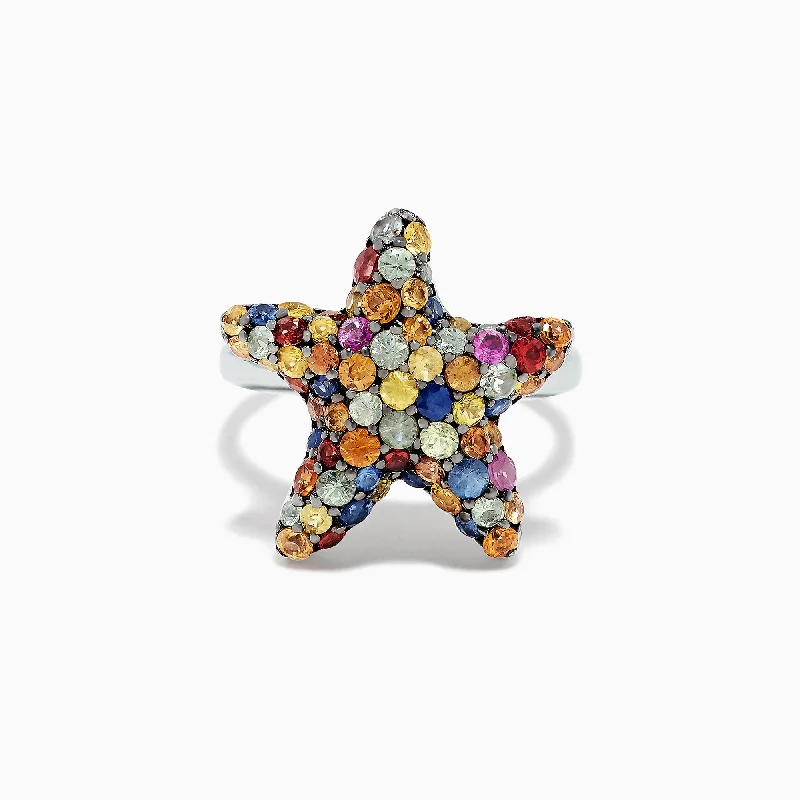 Geometric Rings -925 Sterling Silver Multi Sapphire Splash Starfish Ring, 2.90 TCW