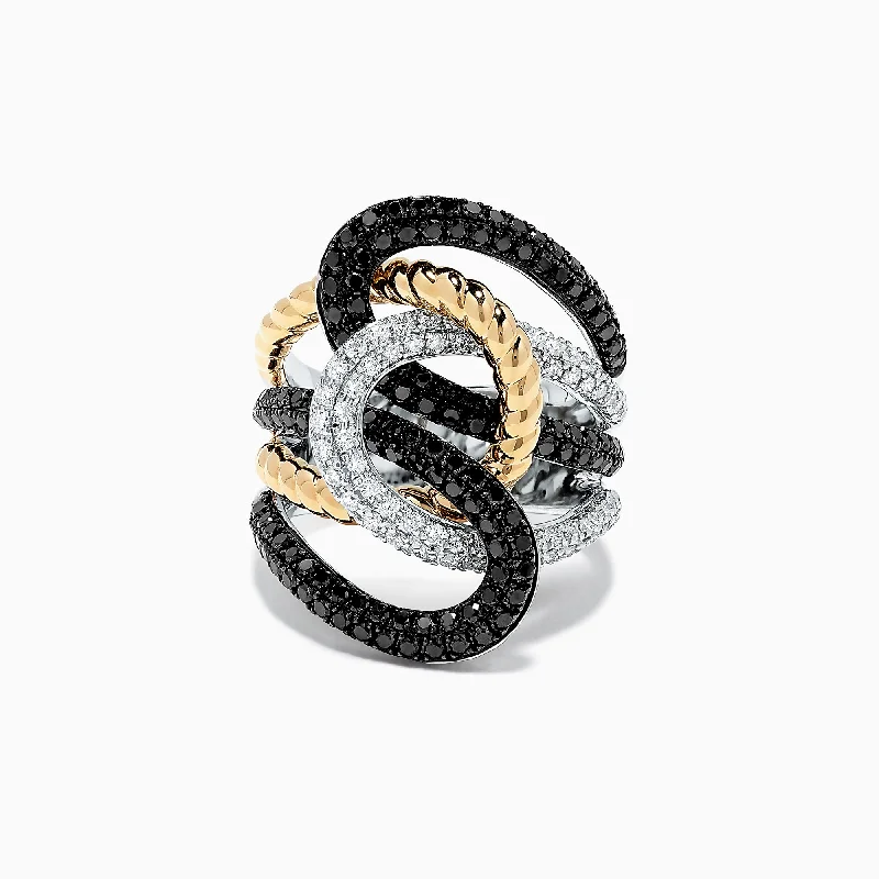 Geometric Rings -14K Two Tone Gold Black and White Diamond Ring, 1.95 TCW