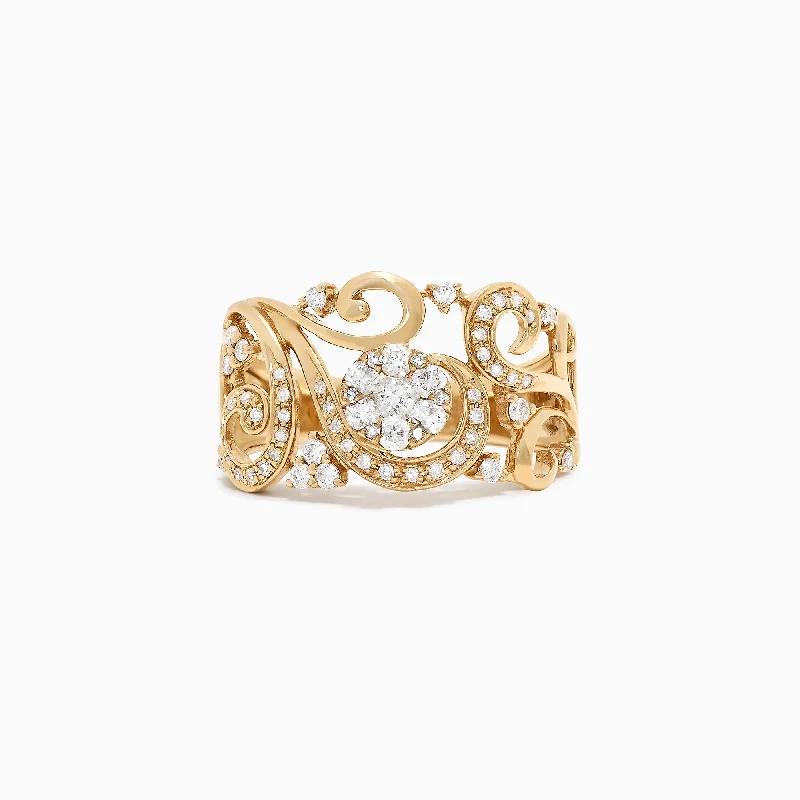 Dog Rings -Bouquet 14K Yellow Gold Diamond Filigree Ring, 0.53 TCW