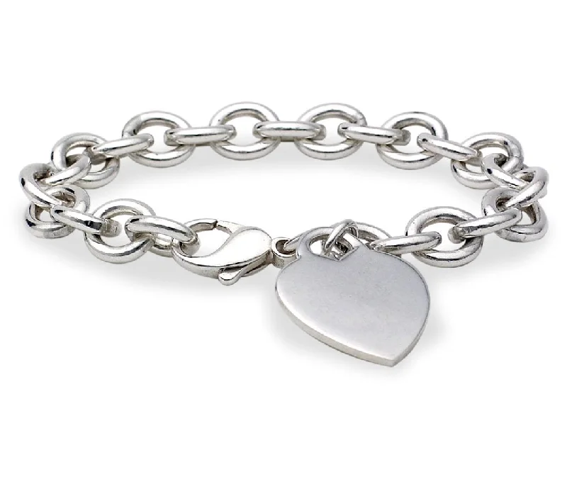 Ladies Bracelets with White Leucite-Heart Sterling Charm Bracelet