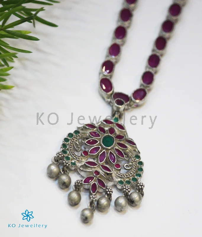 Ladies Necklaces with Sugilite-The Kusum Silver Kempu Necklace (Oxidised)