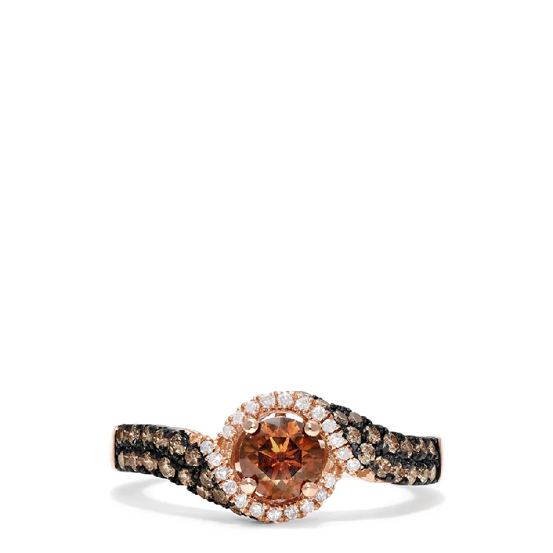 Rustic Rings -14K Rose Gold Espresso and White Diamond Ring, 0.93 TCW