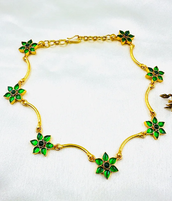 Ladies Necklaces for Work-The Flowery Silver Necklace (Green)