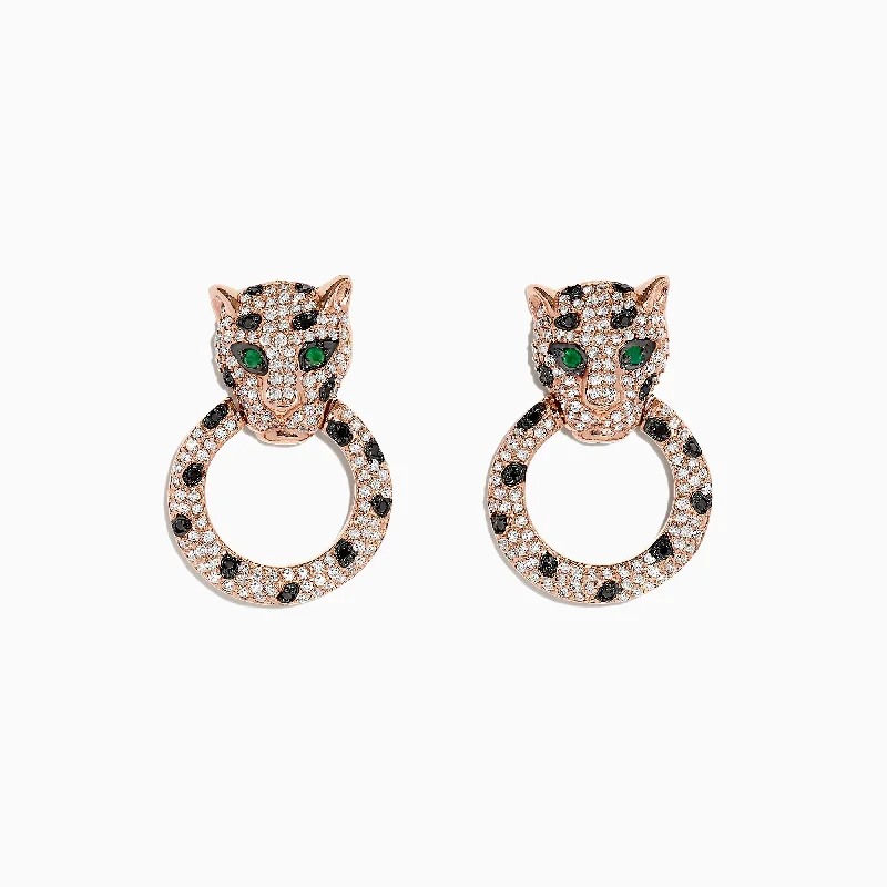 Adventure Earrings -Signature 14K Rose Gold Diamond and Emerald Earrings, 1.57 TCW