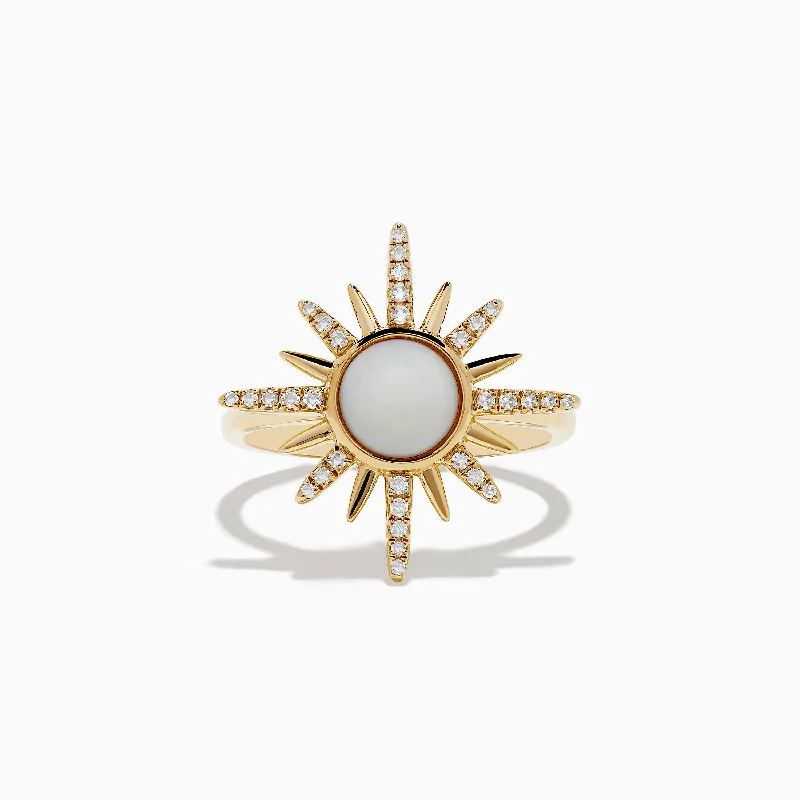 Yellow Rings -Aurora 14K Yellow Gold Opal and Diamond Sunburst Ring