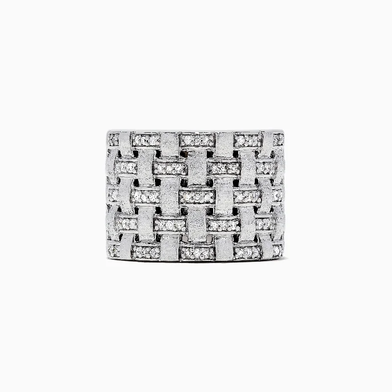 Floral Rings -925 Sterling Silver Diamond Basket Weave Ring, 0.34 TCW