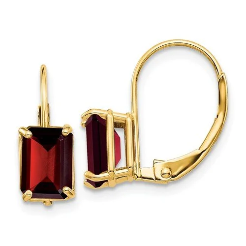 Gothic Earrings -14KT YELLOW GOLD 2.50 CTW EMERALD CUT GARNET LEVERBACK EARRINGS