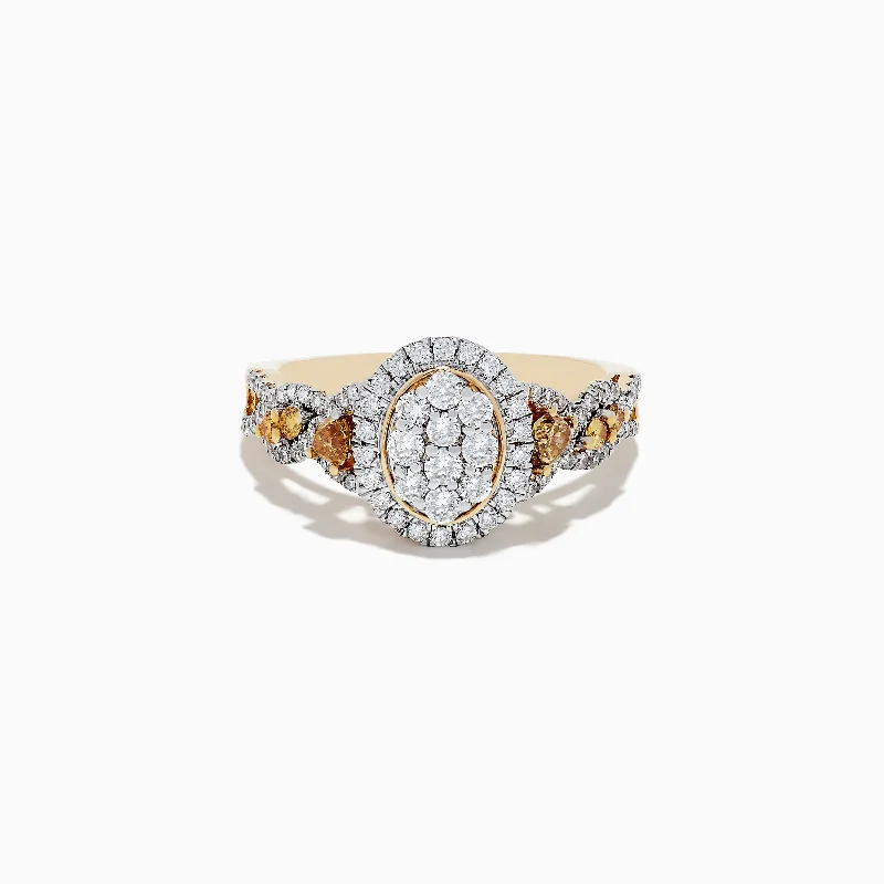 Planet Rings -14K Yellow Gold White and Fancy Yellow Diamond Ring, 1.00 TCW