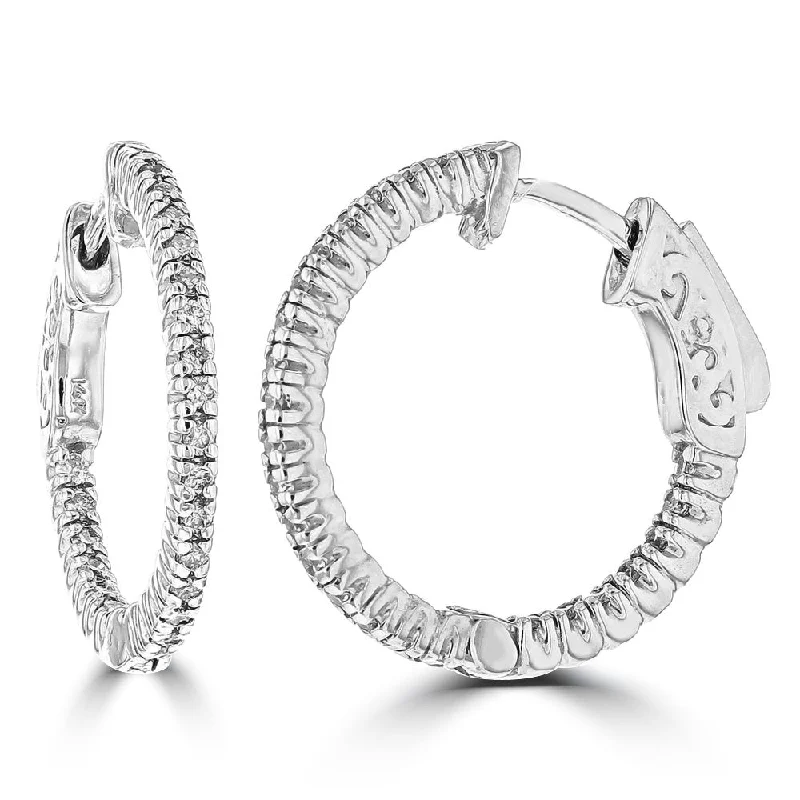 Symmetrical Earrings -14KT WHITE GOLD 0.55CTW DIAMOND TRELLIS HOOP EARRING