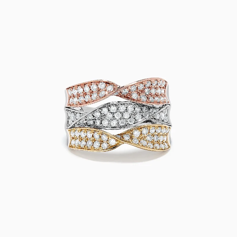 High-End Rings -Trio 14K Tri Color Gold Diamond Twist Ring, 1.24 TCW