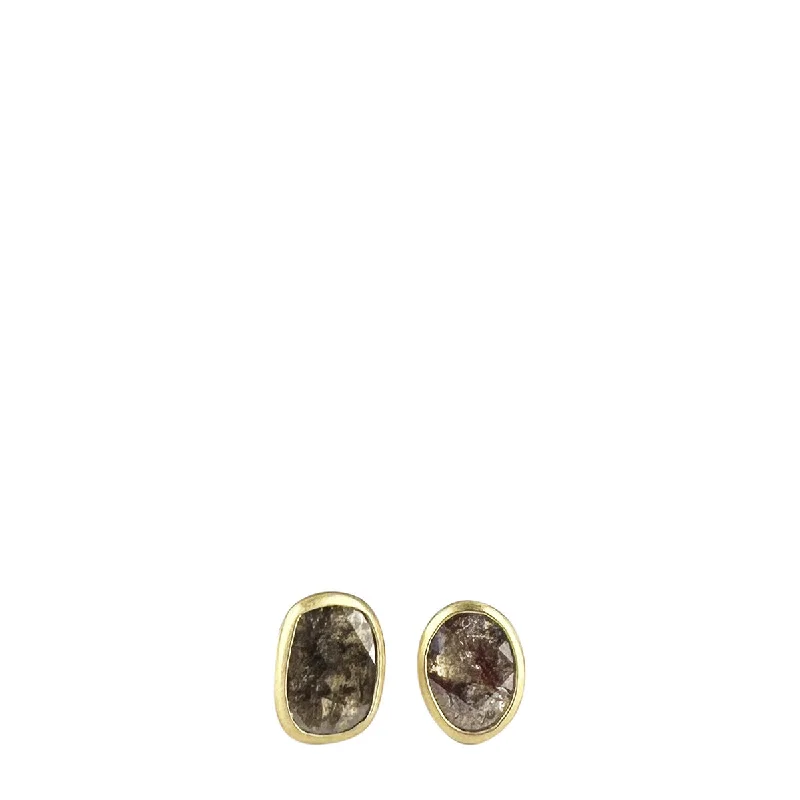 Thick Earrings -18K Gold Asymmetrical Diamond Slice Stud Earrings