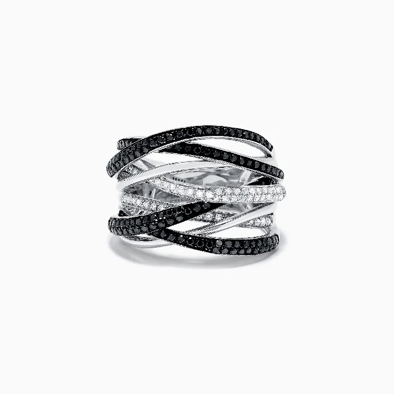 Purple Rings -14K White Gold Black and White Diamond Ring, 0.74 TCW