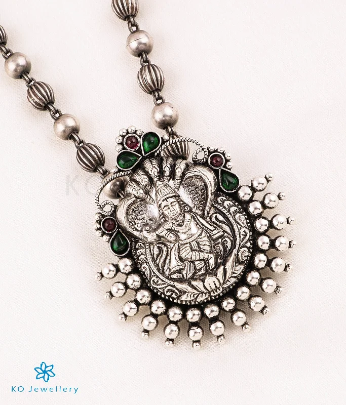 Ladies Necklaces with Tourmaline-The Govardhan Silver Krishna Necklace