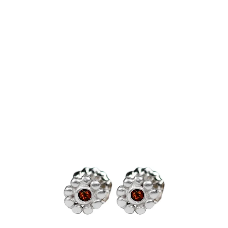 Onyx Earrings -Sterling Silver Tiny Java Flower Stud Earrings with Garnets