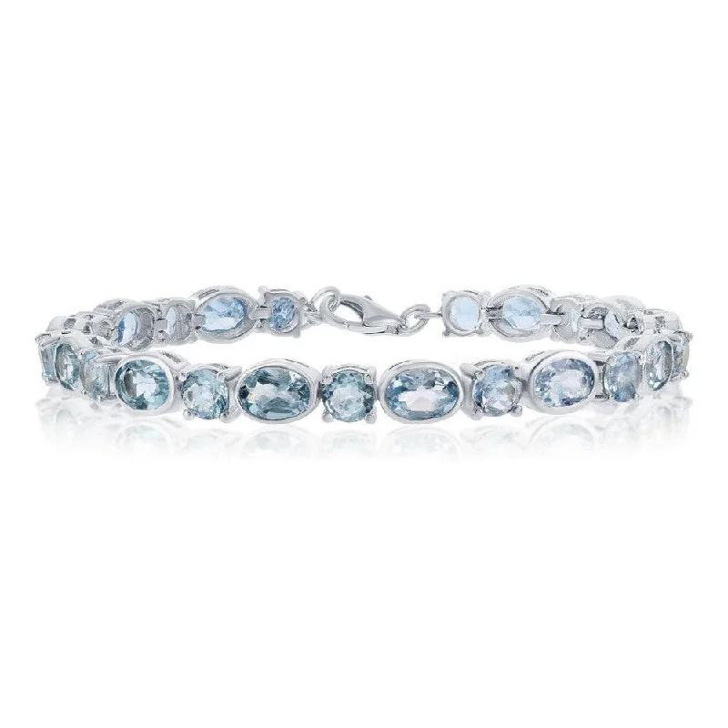 Ladies Bracelets with Pink Vivianite-Sterling Silver Alternating 5mm Round & 7x5mm Oval 17.95cttw Blue Topaz Gem Bracelet