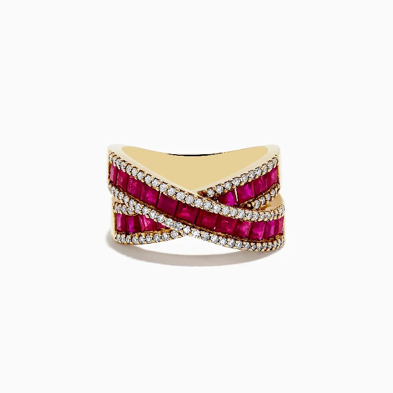 Sentimental Rings -Ruby Royale 14K Yellow Gold Princess Cut Ruby Crossover Ring, 2.73 TCW