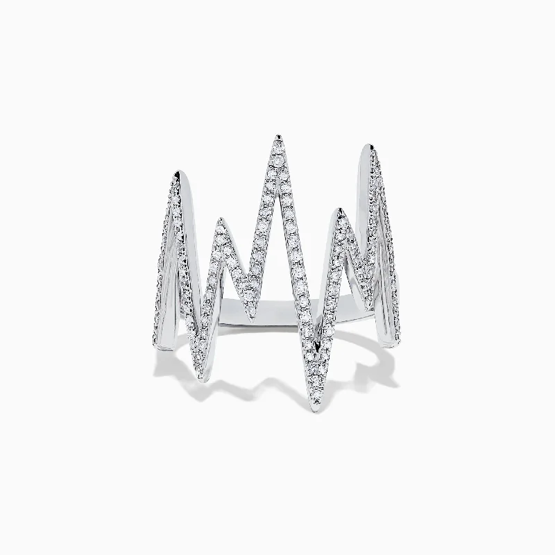 Serenity Rings -Novelty 14K White Gold Diamond Zig Zag Ring, 0.38 TCW