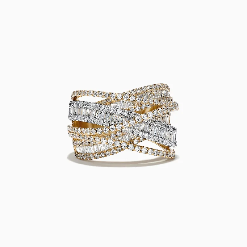 Astrology Rings -Duo 14K White and Yellow Gold Diamond Crossover Ring, 2.75 TCW