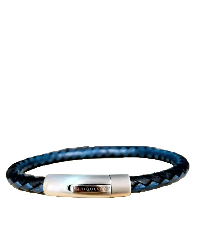 Ladies Bracelets with Golden Sunstone-Unique & Co Black and Water Blue Leather Bracelet