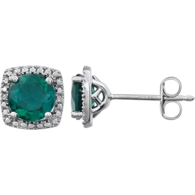 Futuristic Earrings -Sterling Silver Lab-Grown Emerald & .015 CTW Natural Diamond Earrings