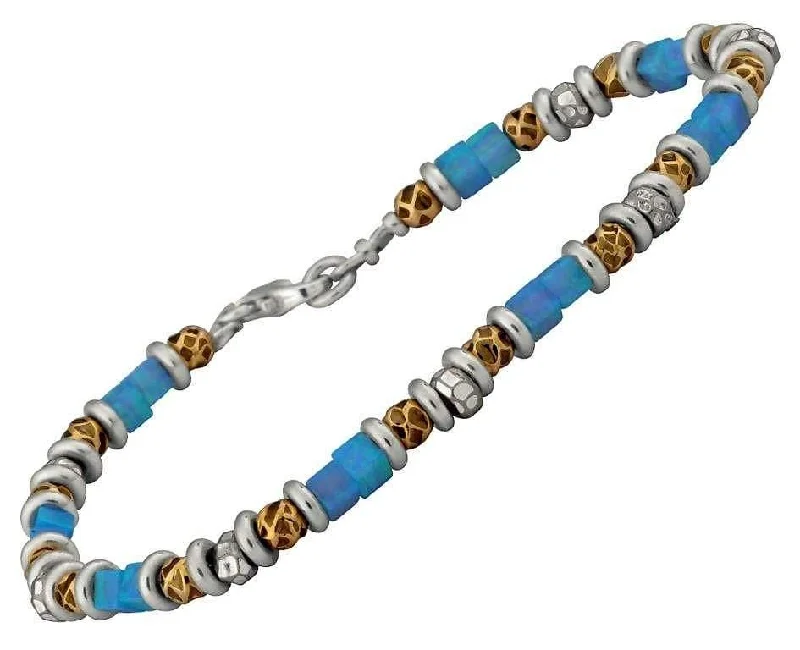 Ladies Bracelets Crown Band-Gold and Blue Opal Cubes Bracelet