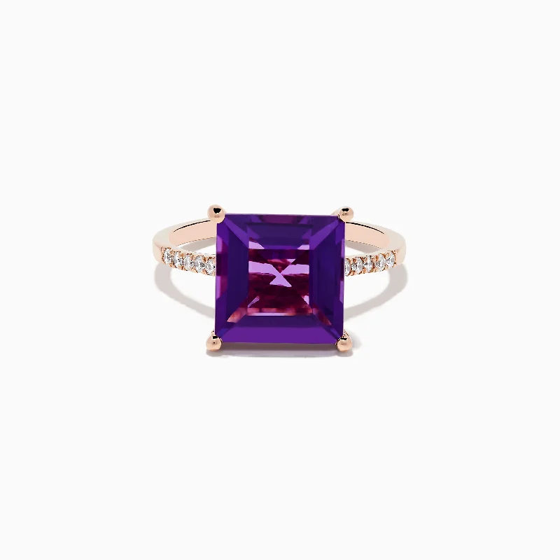 Serenity Rings -14K Rose Gold Amethyst and Diamond Ring