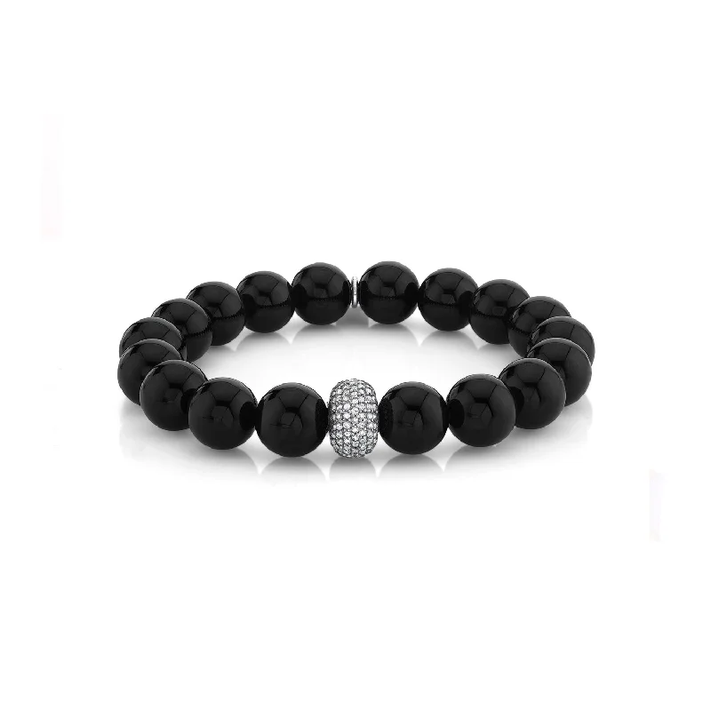 Ladies Bracelets with White Leucite-Black Onyx Bracelet With Diamond Donut - 10mm  B0000401