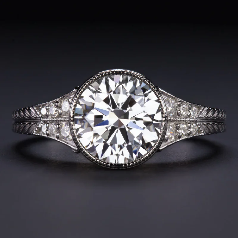 Loud Statement Engagement Rings -2 CARAT LAB CREATED DIAMOND ENGAGEMENT RING F VS2 IDEAL ROUND CUT VINTAGE 2CT