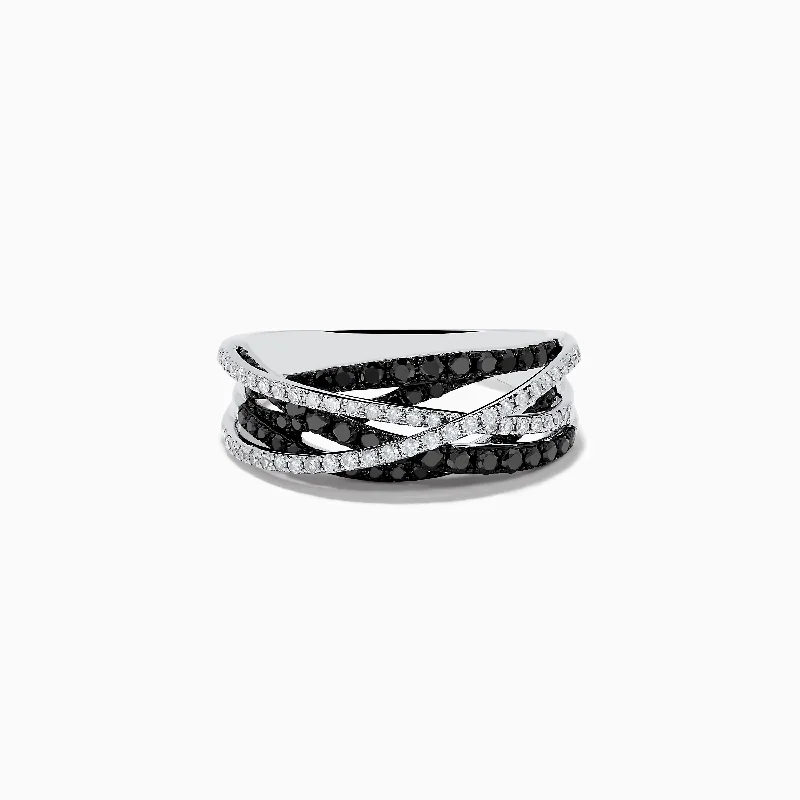 Leather Rings -14K White Gold Black and White Diamond Ring, .72 TCW