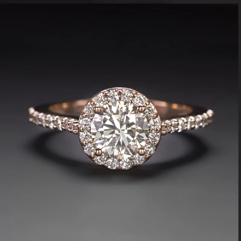 Empowerment Stone Engagement Rings -NATURAL DIAMOND HALO ENGAGEMENT RING 1.11ctw VERY GOOD ROUND CUT 14k ROSE GOLD