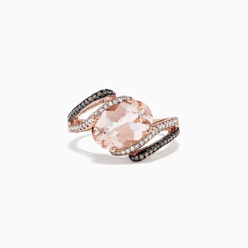 Tension Rings -14K Rose Gold Morganite and Diamond Ring, 3.43 TCW