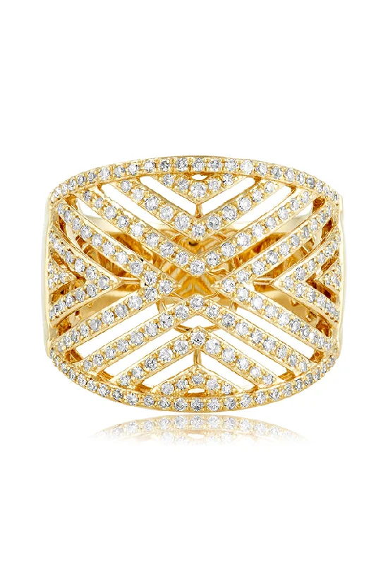 Joy Rings -D'Oro 14K Yellow Gold Diamond V Maze Ring, 0.82 TCW