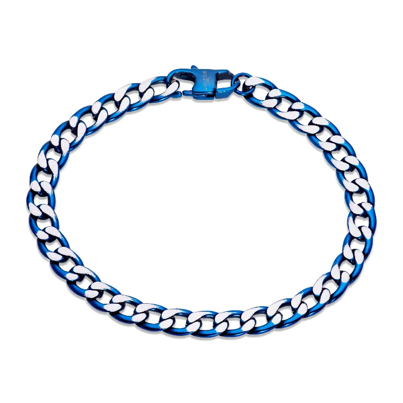 Ladies Bracelets for Graphic Artists-Unique & Co Blue IP Plated Matte Steel Chain Bracelet