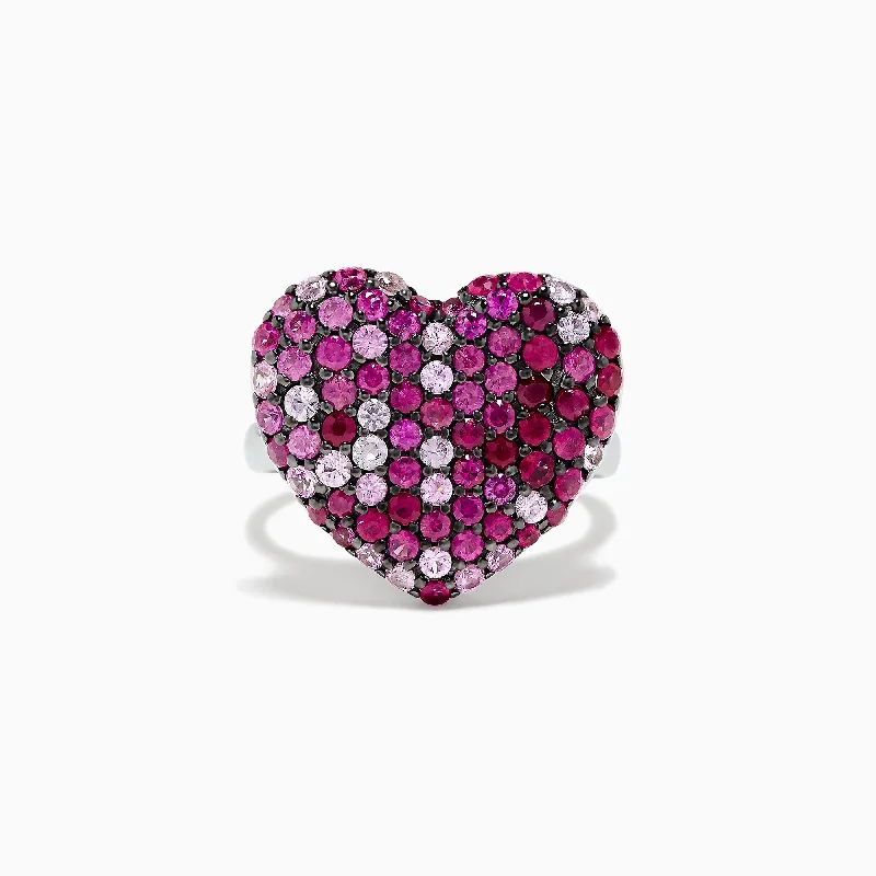 Opal Rings -925 Sterling Silver Pink Sapphire Splash Heart Ring, 2.53 TCW