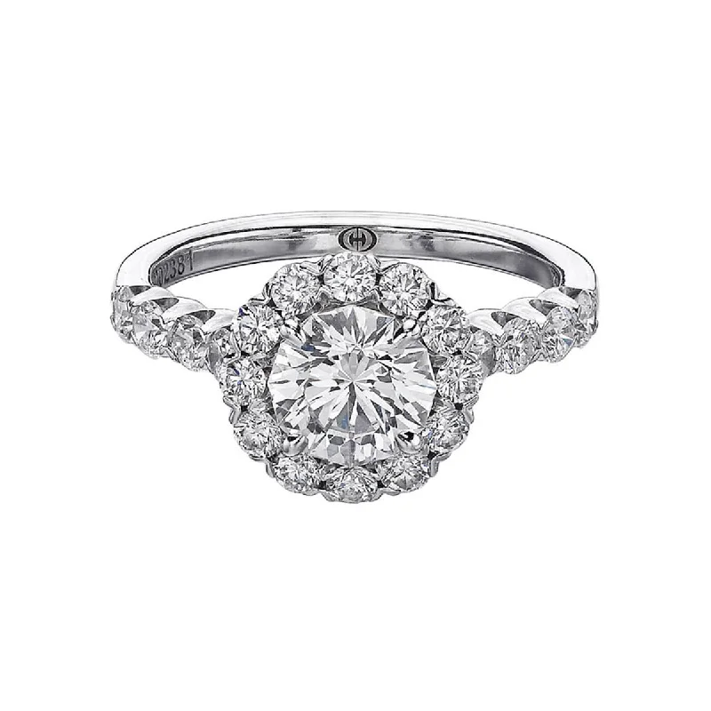 White Stone Engagement Rings -Round Crisscut Diamond Halo Engagement Ring