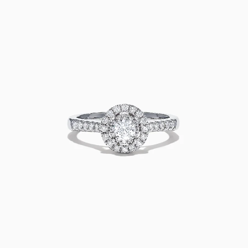 Birthstone Rings -Pave Classica 14K White Gold Diamond Halo Ring, 0.59 TCW