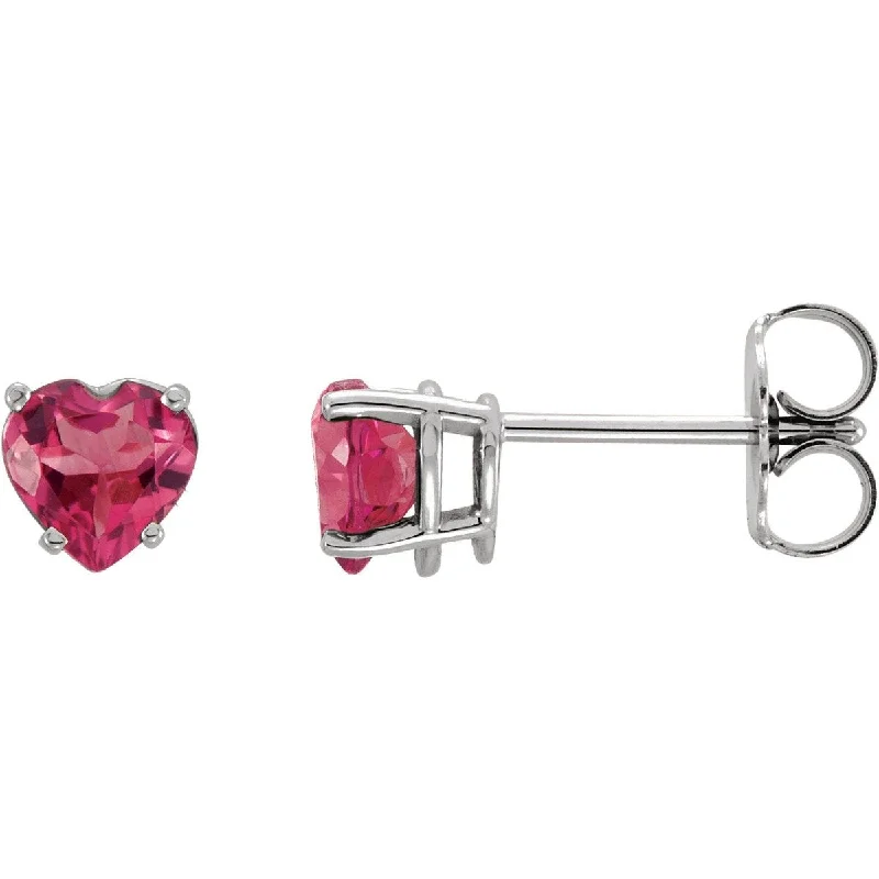 Monochrome Earrings -14KT GOLD 1.00 CARAT HEART PINK TOURMALINE STUD EARRINGS