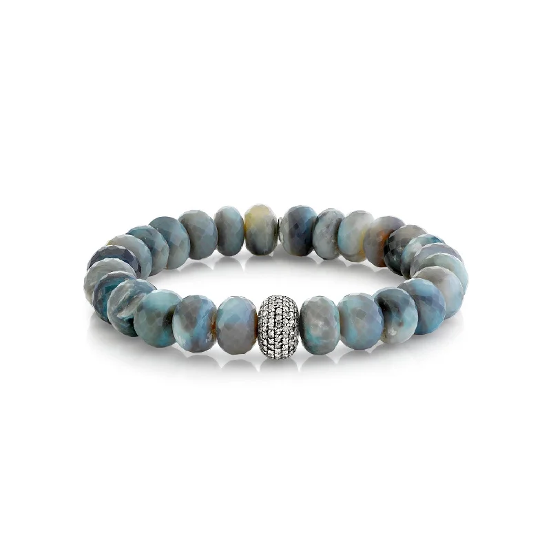 Ladies Bracelets Lotus Band-Grey Australian Opal Bracelet with Diamond Donut B0002170