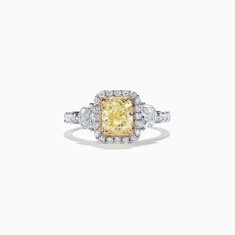 Engraved Rings -Canare 18K Two-Tone Gold Cushion Cut Yellow Diamond Ring, 2.19 TCW