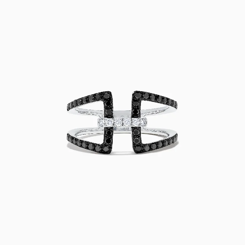 Playful Rings -14K White Gold Black and White Diamond Ring, 0.49 TCW