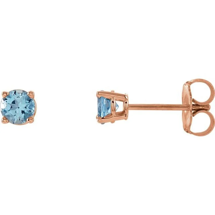 Rhinestone Earrings -14K Rose 2.5 mm Natural Aquamarine Stud Earrings