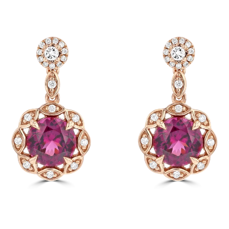 Steampunk Earrings -JULEVE 18KT 4.24 CTW GARNET & 0.31 CTW DIAMOND HALO EARRINGS